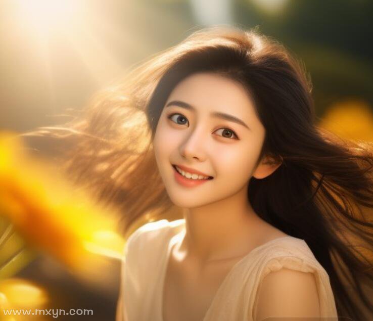 画一个女孩面向灿烂的阳光